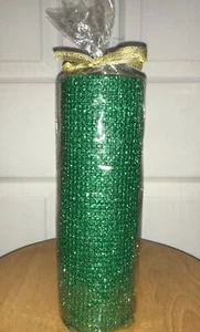 LOT OF 3 LARGE GREEN GLITTER PILLAR CANDLES 9 Inches x 3 Inches ~Waffle Textured - Picture 1 of 3