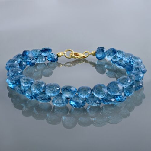 Strand Handmade Bracelet Gift For women Natural Blue Topaz 6mm Beaded Chain 7.8"