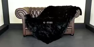 Lussuosa coperta con pelliccia di coniglio nera Rex - Foto 1 di 4