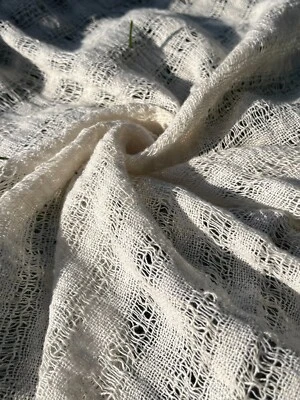 Handwoven Natural Organic Cotton Fabrics, Hand Loomed Unique Textured Fabric - Image 1 of 4