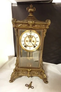 Ansonia Gold Ornate Clock with key - Picture 1 of 8
