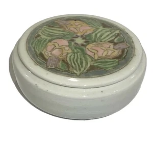 Runde Porzellan Schmuck Schmuckschatulle handbemalt floral rosa grün lila signiert - Bild 1 von 6