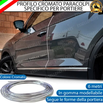 PROFILO PARACOLPI PORTIERA AUTO CROMATO 6 METRI PARASPIGOLI PROTEZIONE PORTA - Immagine 1 di 4