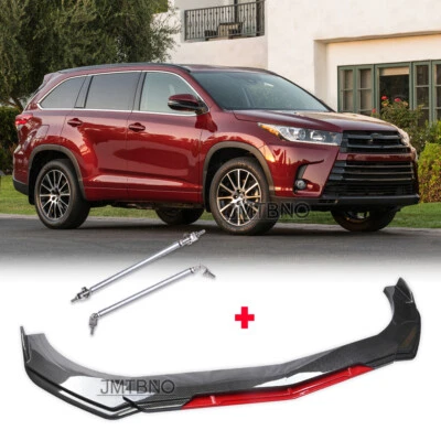 5Pcs Front Bumper Lip Splitter Spoiler Carbon + Strut Rods For Toyota Highlander - Image 1 of 4