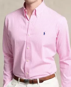 Neu Polo Ralph Lauren Herren klassische Passform gestreifte Stretch Popeline Hemden rosa M & L - Bild 1 von 5