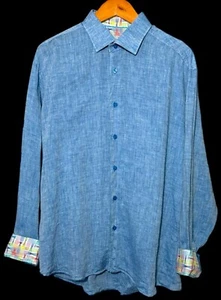 Bertigo Mens LS Button Up Multicolor Flip Cuff Blue Shirt Size 2XL EU Size 6 - Picture 1 of 12