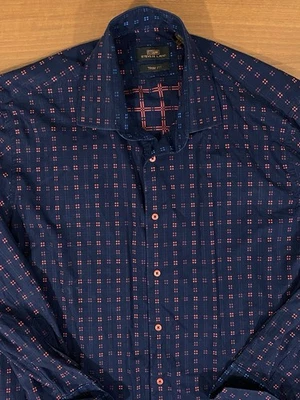 Мужская рубашка Steven Land Trim Fit 16,5 34/35 с французскими манжетами темно-синяя клетчатая с геометрическим узором - Изображение 1 из 4