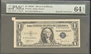 1935C $1 Silver Certificate Fr 1612 Butterfly Fold Error - PMG 64 EPQ - Picture 1 of 2