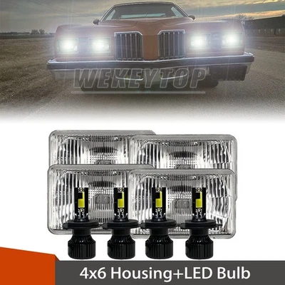 4pcs 4x6 LED Headlight Hi/Lo Beam H4 Fit Pontiac Grand Prix 1976 1977 1978-1987 - Изображение 1 из 4