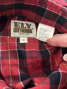 ELY CATTLEMAN Boys Sz 6, Western Cowboy Rodeo Shirt, Snap Buttons Red Plaid - Picture 1 of 5