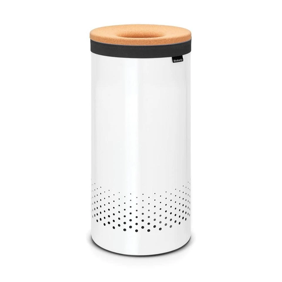 Brabantia Cork Lid Laundry Bin Hamper 9.2 Gallon (35L) White 104367