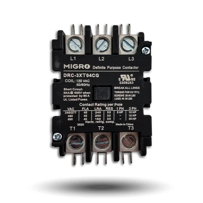 50 Amp Definite Purpose Contactor 3 Pole, 120VAC Coil 40A, 50A, Lighting, Heatin - Image 1 of 4