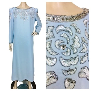 Vintage 60s Victoria Royal Ltd British Crown Full Length Beaded Silk Gown - Bild 1 von 11