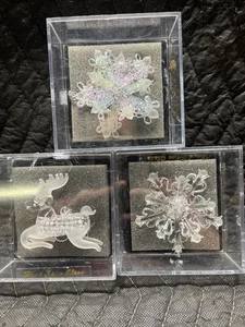 Set Of 3 Handspun glass ornament star burst, Reindeer, And Snowflake New - Picture 1 of 4