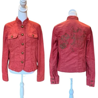 Chaqueta con botones de pana roja naranja Calkin Klein diseño dorado para mujer grande” Foto 1 de 4