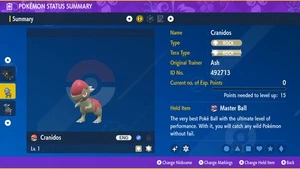 Pokemon Scharlachrot und Violett PSV - Shiny 6IV Cranidos - Bild 1 von 3
