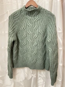 Vince Damen grün Alpaka Wollmischung verspiegelt Zopfmuster Rollkragen Pullover 2020 Herbst - Bild 1 von 7