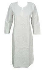 Boho Gypsy Hippie Cotton Tunic Floral Embroidered Summer Long Kurtis Dress L