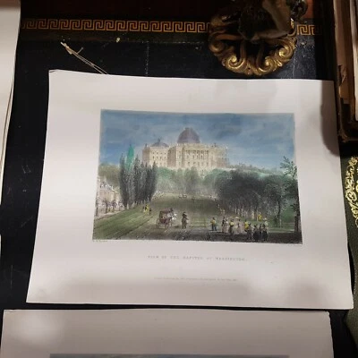 Grabado de acero coloreado a mano Capitol Hill Washington 1839 W.H. Bartlett Foto 1 de 2