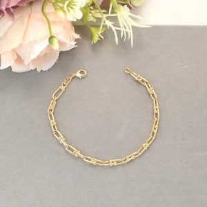 Chunky U Shape Gold Plated Bracelet, Pave Horseshoe Gold Charm Bracelet, Gift - Picture 1 of 20