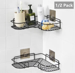 1/2Pc Corner Shelves Wall Mounted Kitchen Bathroom Organizer Storage Holder Rack - Picture 1 of 9