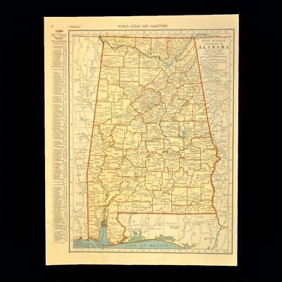 Antiguo arte pared mapa vintage ALABAMA decoración Tuscaloosa móvil Birmingham Foto 1 de 4
