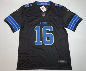 Maglia grande Jared Goff #16 Vapor FUSE nera Detroit Lions nuova con etichetta - Foto 1 di 10