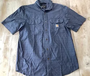 Carhartt Blue Striped Cotton Loose Fit Short Sleeve Button Up Shirt Mens Size M - Picture 1 of 5