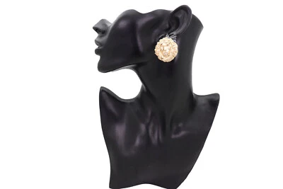 Damen Ohrring Set Junior Teen Mode Schmuck Gold Metall Löwenkopf Clip-On Charme - Bild 1 von 4