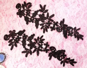 Par de espejos con apliques florales bordados parche de ropa negro artesanal (BL106X) - Imagen 1 de 1