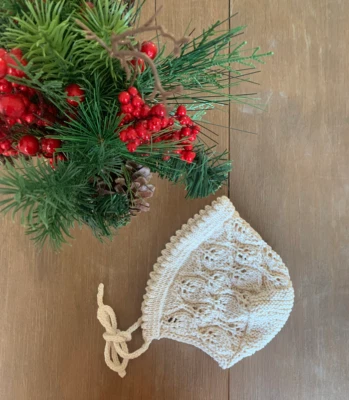 Knitted Bonnet with Leaf Design-PATTERN ONLY - Image 1 of 4