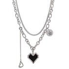 Women's Necklace Mosaic Black Love Heart Pendant Fine Double Link Chain Necklace