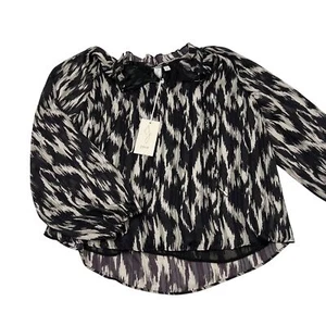 Joie Black & White Metallic Print Sheer Blouse Long Sleeve M - Picture 1 of 6