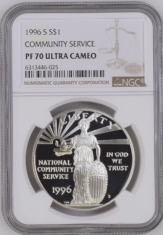 1996-S $1 COMMUNITY SERVICE COMMEMORATIVE SILVER DOLLAR NGC PF70UC RARITY R4 Cover