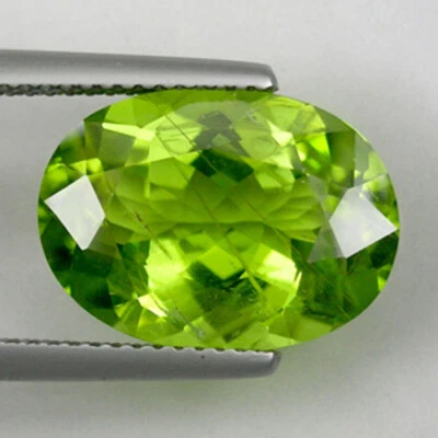 7.44 ct FINE GREEN - LUSTROUS   RUTILE INCLUSION NATURAL  PERIDOT  OVAL 5550 JB - Image 1 of 2