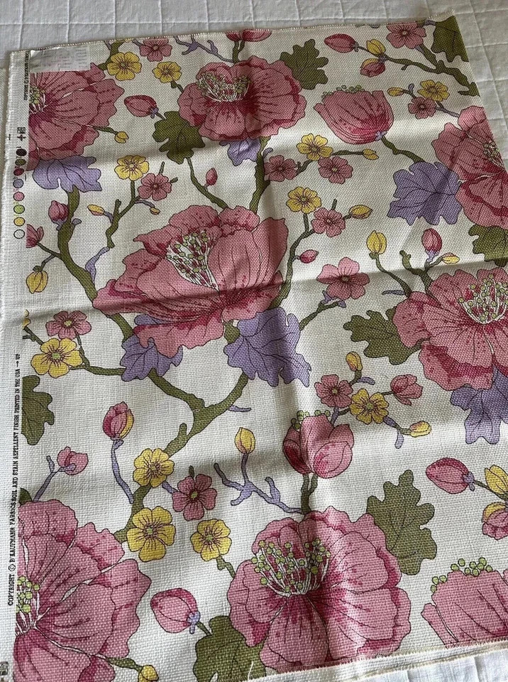 P. Kaufmann Upholstery Fabric Floral Pink Heavy Weave 56 x 34 GORGEOUS! - Image 1 of 4