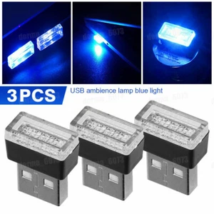 3PCS LED USB Blue Car Interior Light Neon Atmosphere Ambient Lamp Accessories - Picture 1 of 13