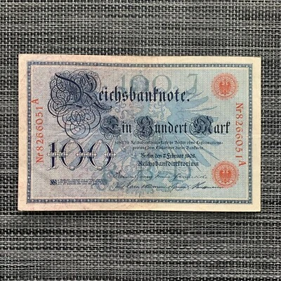 Billete de 100 marcos alemanes histórico de 115+ años de antigüedad de 1908 Berlín, Alemania Foto 1 de 4