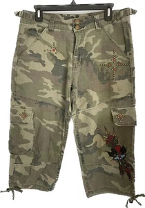 American Rose Women's Cargo Capri Pants Cameo Embroidered Size 29 - Picture 1 of 3