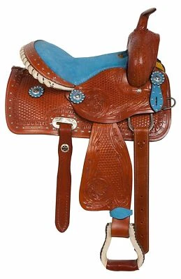 New Western Leather Miniature Trail Horse Youth Saddle Children Pony Kids 8 Inch - Image 1 of 4
