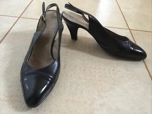 Vintage Salvatore Ferragamo schwarz Leder & Lack Mix Slingback Schuhe UK 6,5 - Bild 1 von 17