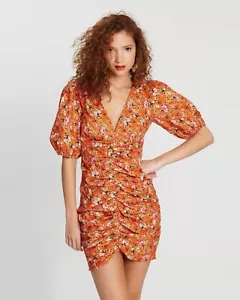 Finders Keepers Garden Bloom Keepsake Floral Mini Dress Size L 12 Orange Flower - Picture 1 of 4