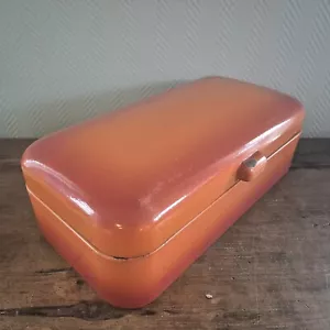 Vintage Emaille BROTKASTEN Emaillegeschirr orange geflammt Eimer Brotkasten B... - Bild 1 von 10