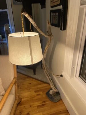 Custom Maine Drift Wood Floor Lamp With Stone Base - Image 1 of 3