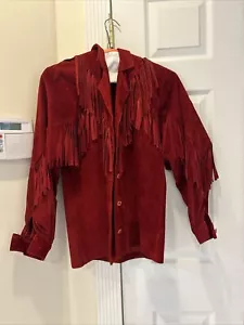 VTG Deerskin Red Suede Leather Fringe Jacket Womens Sz L Western Cowgirl Boho - Picture 1 of 15