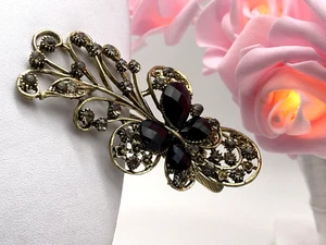 Vintage Hair Clip Victorian Silver Metal Crystals Floral Black Stones Acrylic - Picture 1 of 11