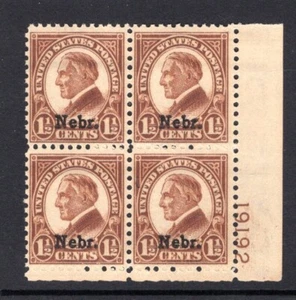 670 ( 1 1/2c Nebraska Overprint) Plate Block Mint, OG, Never Hinged - Picture 1 of 2