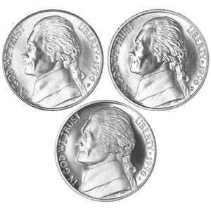 1996 P D S Jefferson Nickel Year Set Proof & BU US 3 Coin Lot - Picture 1 of 5