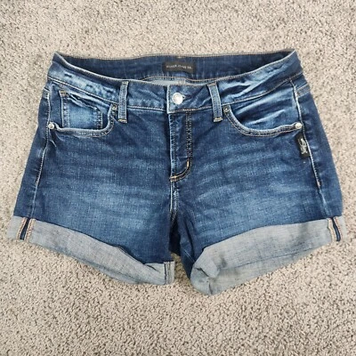 Pantalones cortos plateados Boyfriend para mujer 27 4,5” Jean Jorts dobladillo enrollado denim oscuro occidental Foto 1 de 4