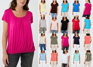 Women's Plain Gypsy Scoop Neck Elastic waist Cap Sleeve Loose fit Balloon Top - Picture 1 of 10